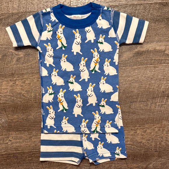 Hanna Andersson Other - Hanna Andersson 100% Organic Cotton Short John PJ Set w/ Bunny + Striped Print